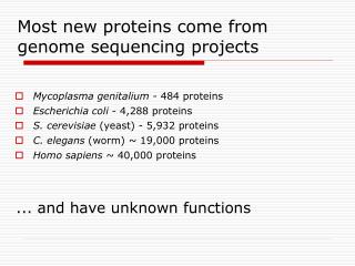 Most new proteins come from genome sequencing projects