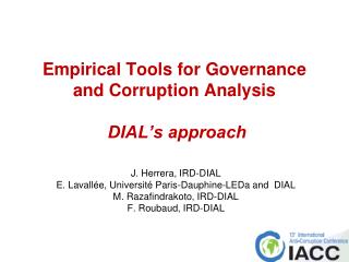 Empirical Tools for Governance and Corruption Analysis DIAL’s approach