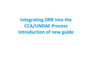 Integrating DRR into the CCA/UNDAF Process Introduction of new guide