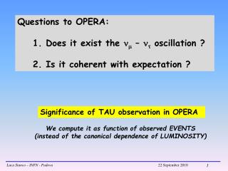 Significance of TAU observation in OPERA