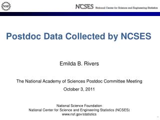 Postdoc Data Collected by NCSES