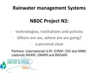 Rainwater management Systems NBDC Project N2: