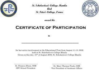 St. Scholastica’s College Manila And St. Peter’s College, Ormoc