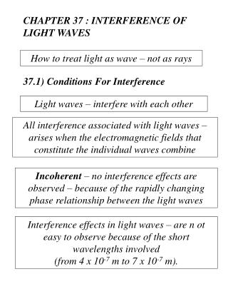 CHAPTER 37 : INTERFERENCE OF LIGHT WAVES