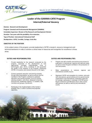 Leader of the GAMMA-CATIE Program Internal/External Vacancy