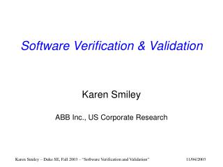 Software Verification &amp; Validation