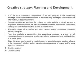 Creative strategy: Planning and Development
