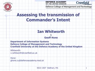 Assessing the transmission of Commander’s Intent