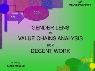‘GENDER LENS’ IN VALUE CHAINS ANALYSIS FOR DECENT WORK