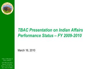 TBAC Presentation on Indian Affairs Performance Status – FY 2009-2010