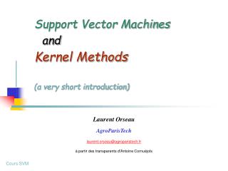 Support Vector Machines and Kernel Methods (a very short introduction)