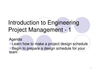 Introduction to Engineering Project Management - 1