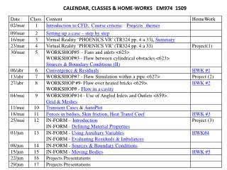 CALENDAR, CLASSES &amp; HOME-WORKS EM974 1S09