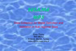 SESAME WP3 Data Collection for Model Definition and Validation in Sub-regional Seas Emin Özsoy