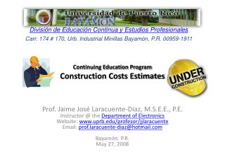 Continuing Education Program Construction Costs Estimates