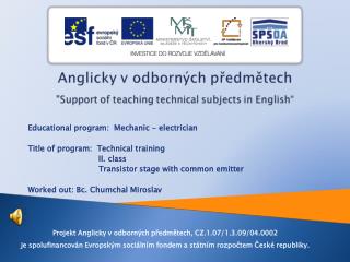 Educational program: Mechanic - electrician Title of program: Technical training II. class