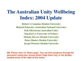 The Australian Unity Wellbeing Index: 2004 Update