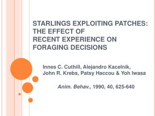 STARLINGS EXPLOITING PATCHES: THE EFFECT OF RECENT EXPERIENCE ON FORAGING DECISIONS