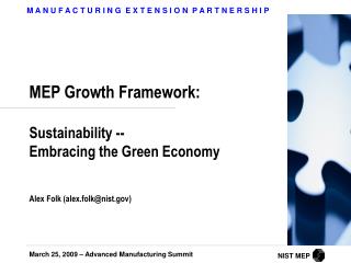 MEP Growth Framework: Sustainability -- Embracing the Green Economy
