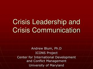 Crisis Leadership and Crisis Communication