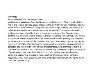 Ontology From Wikipedia, the free encyclopedia
