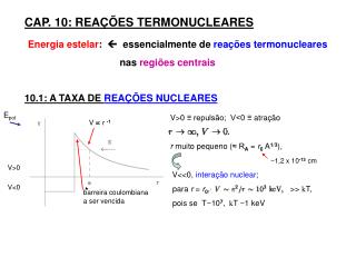 CAP. 10: REAÇÕES TERMONUCLEARES Energia estelar :  essencialmente de reações termonucleares