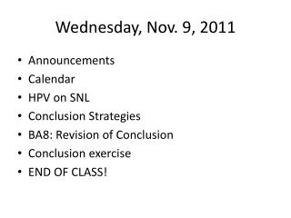 Wednesday, Nov. 9, 2011