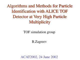 TOF simulation group B.Zagreev ACAT2002, 24 June 2002