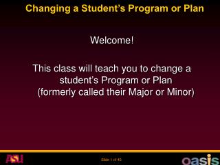 Changing a Student’s Program or Plan