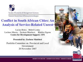Conflict in South African Cities: An Analysis of Service-Related Unrest