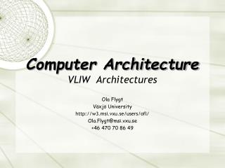 Computer Architecture VLIW Architectures