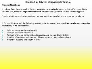 Relationships Between Measurements Variables