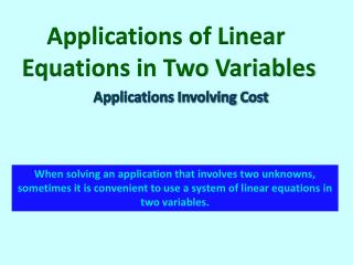 Applications of Linear Equations in Two Variables