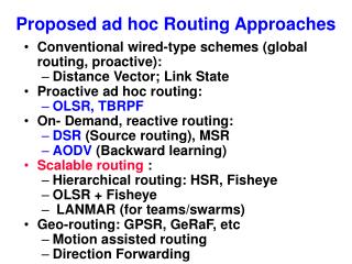 Proposed ad hoc Routing Approaches