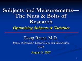 Subjects and Measurements—The Nuts &amp; Bolts of Research Optimizing Subjects &amp; Variables