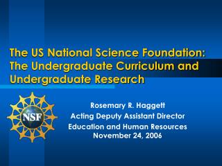 The US National Science Foundation: The Undergraduate Curriculum and Undergraduate Research