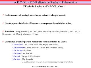 A.R.C.O.L - E.D.R (École de Rugby) : Présentation