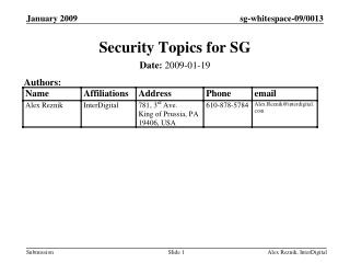 Security Topics for SG