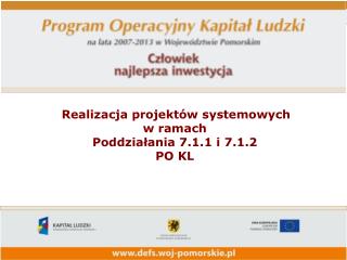 Realizacja projektów systemowych w ramach Poddziałania 7.1.1 i 7.1.2 PO KL
