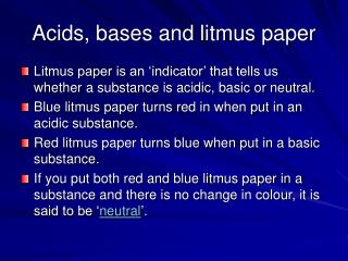 Acids, bases and litmus paper