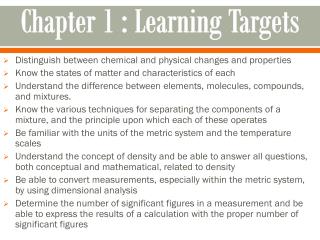 Chapter 1 : Learning Targets