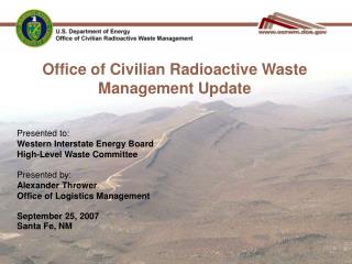 Office of Civilian Radioactive Waste Management Update