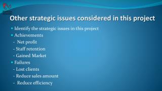 Other strategic issues considered in this project