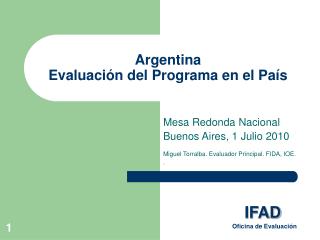 Argentina Evaluación del Programa en el País