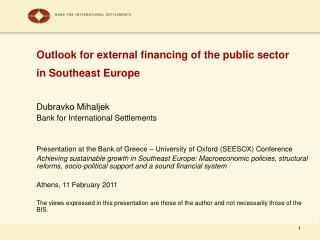 Outlook for external financing of the public sector in Southeast Europe