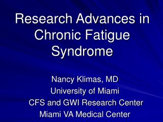 Research Advances in Chronic Fatigue Syndrome