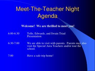 Meet-The-Teacher Night Agenda