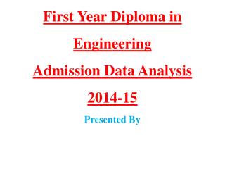 First Year Diploma in Engineering Admission Data Analysis 2014-15 Presented By