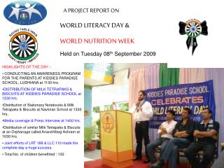 A PROJECT REPORT ON WORLD LITERACY DAY &amp; WORLD NUTRITION WEEK