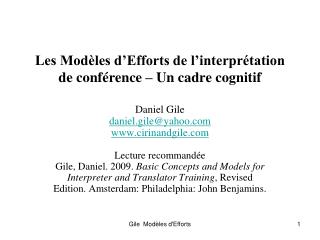 Les Modèles d’Efforts de l’interprétation de conférence – Un cadre cognitif